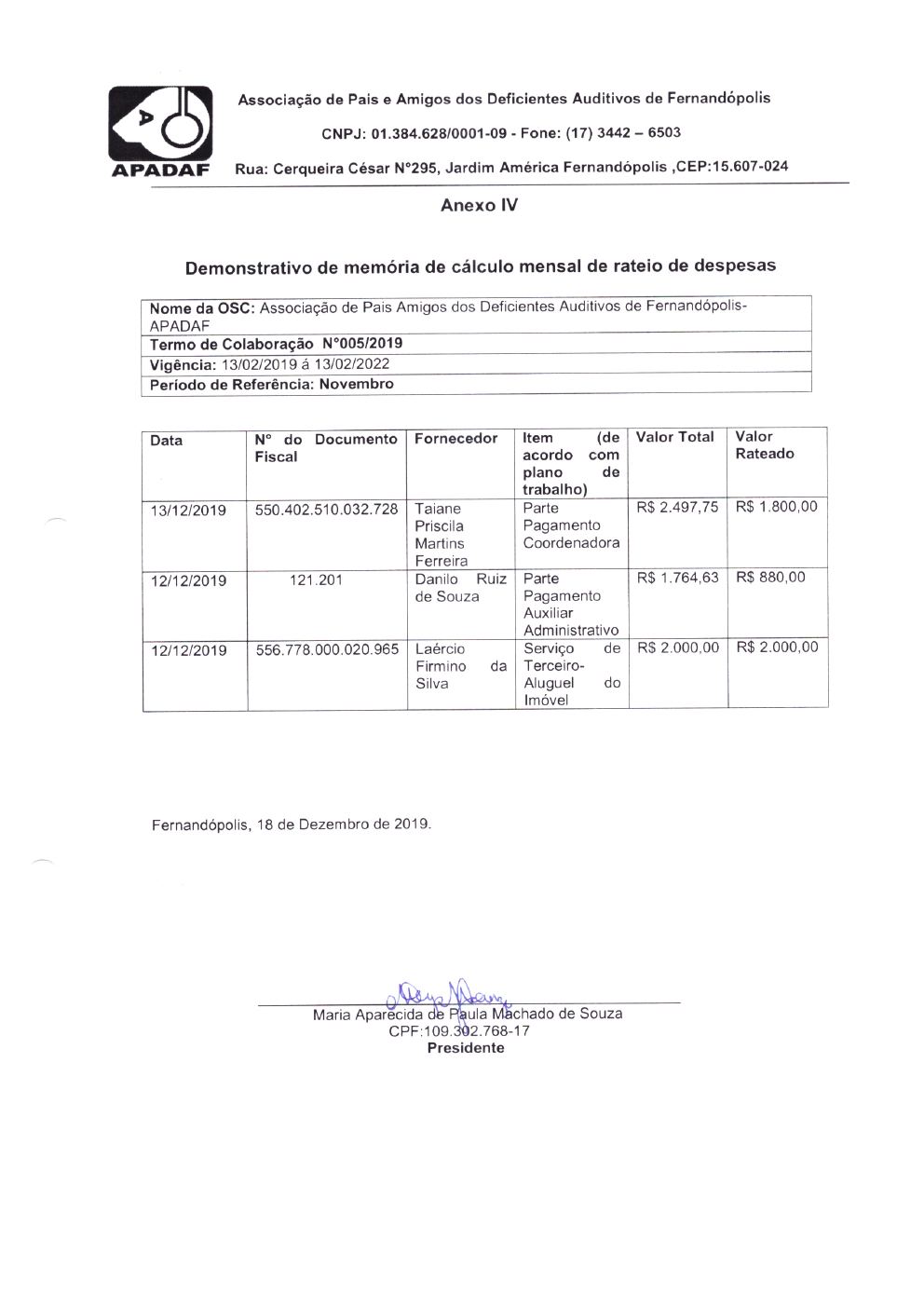 Página 2 de Prestação de Contas Mensal — Média Complexidade — 10ª Parcela — Dezembro/2019