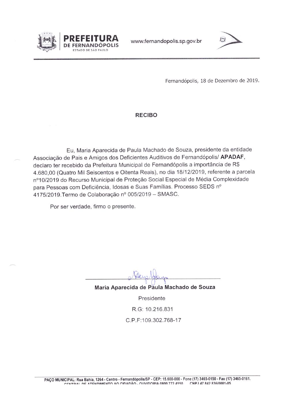 Página 3 de Prestação de Contas Mensal — Média Complexidade — 10ª Parcela — Dezembro/2019