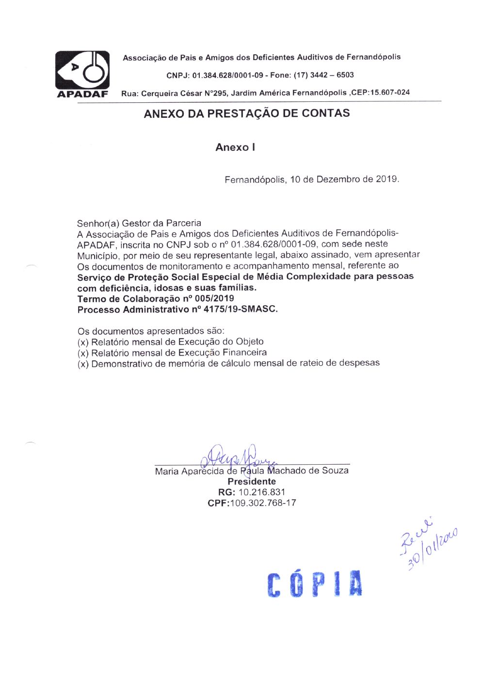 Página 1 de Prestação de Contas Mensal — Média Complexidade — 11ª Parcela — Dezembro/2019