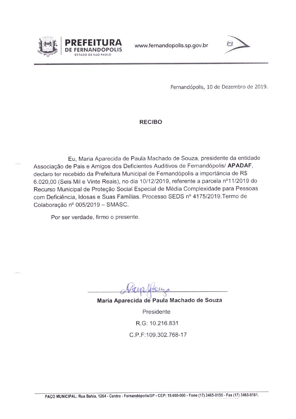Página 3 de Prestação de Contas Mensal — Média Complexidade — 11ª Parcela — Dezembro/2019