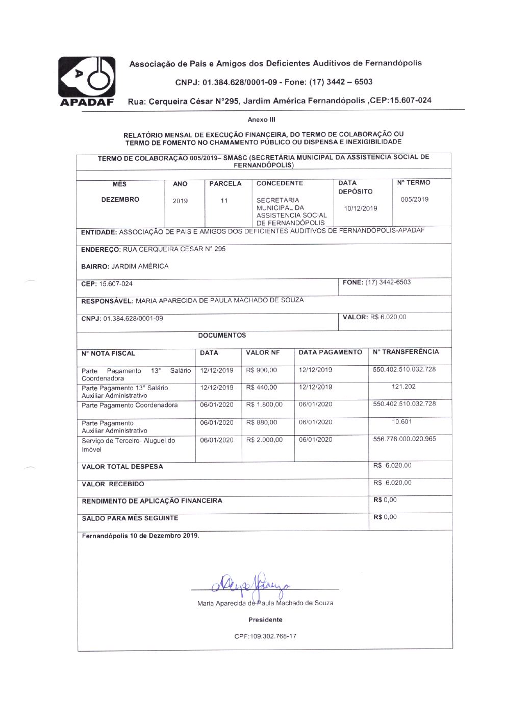 Página 4 de Prestação de Contas Mensal — Média Complexidade — 11ª Parcela — Dezembro/2019