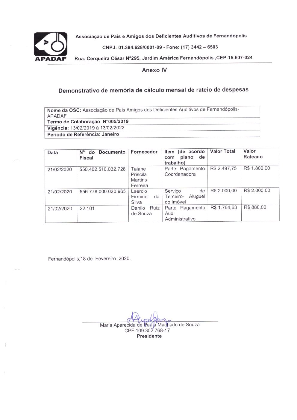 Página 3 de Prestação de Contas Mensal — Média Complexidade — 1ª Parcela — Fevereiro/2020