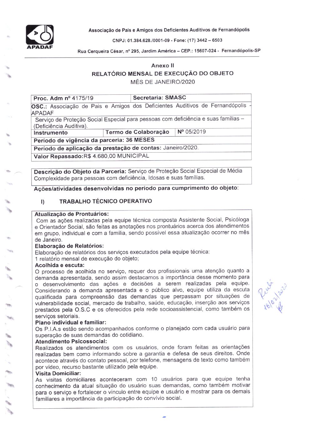 Página 4 de Prestação de Contas Mensal — Média Complexidade — 1ª Parcela — Fevereiro/2020
