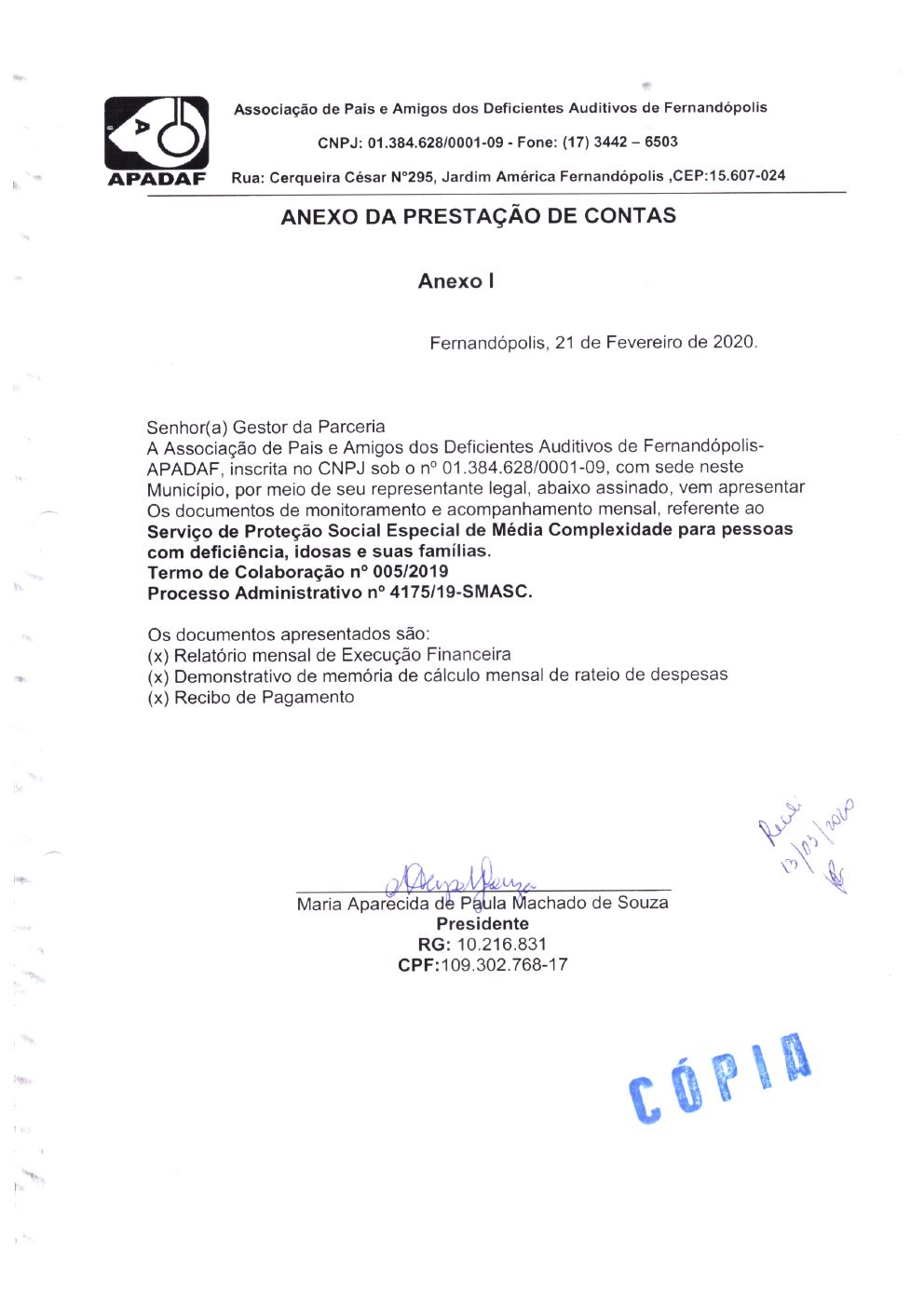Página 1 de Prestação de Contas Mensal — Média Complexidade — 2ª Parcela — Fevereiro/2020
