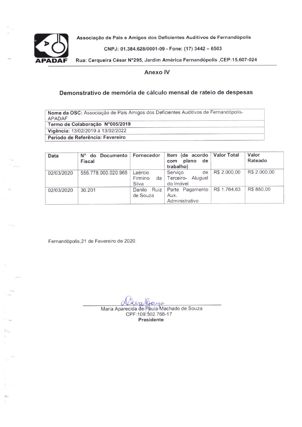 Página 3 de Prestação de Contas Mensal — Média Complexidade — 2ª Parcela — Fevereiro/2020