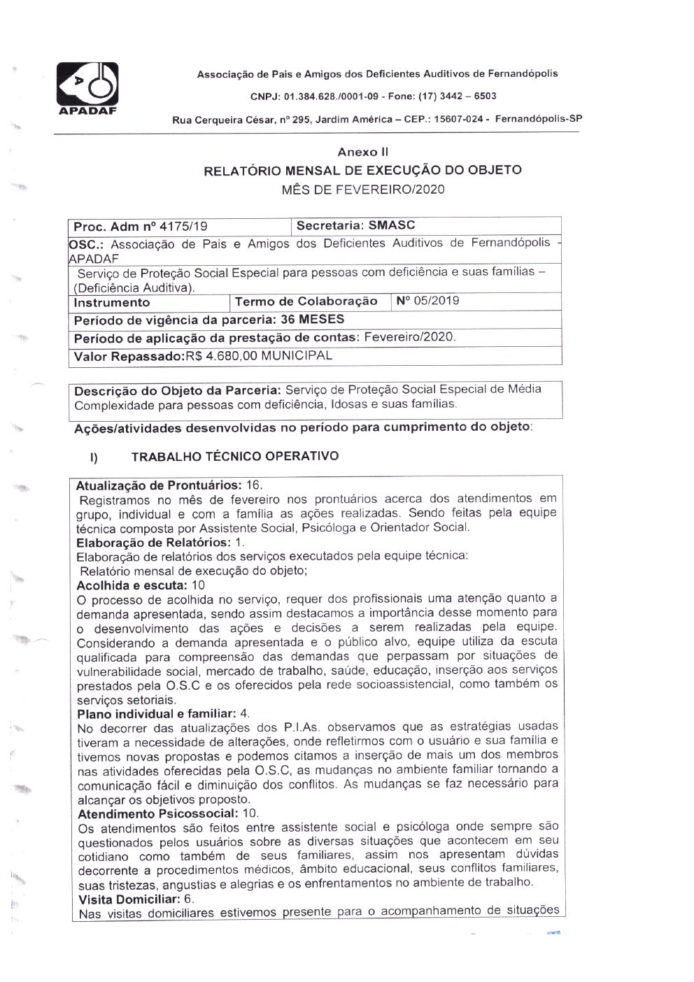 Página 5 de Prestação de Contas Mensal — Média Complexidade — 2ª Parcela — Fevereiro/2020