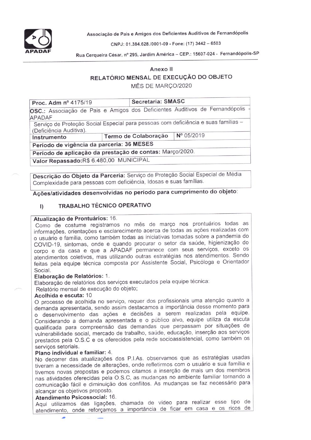 Página 5 de Prestação de Contas Mensal — Média Complexidade — 3ª Parcela — Abril/2020