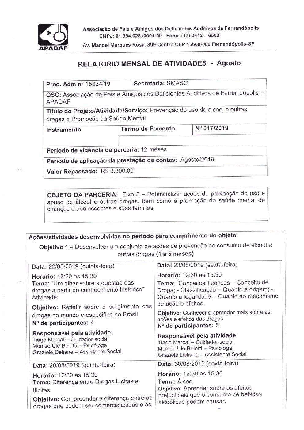 Página 17 de Prestação de Contas Mensal — Projeto CMDCA — 1ª Parcela — Setembro/2019