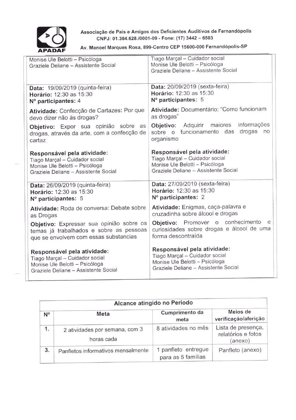 Página 5 de Prestação de Contas Mensal — Projeto CMDCA — 2ª Parcela — Outubro/2019