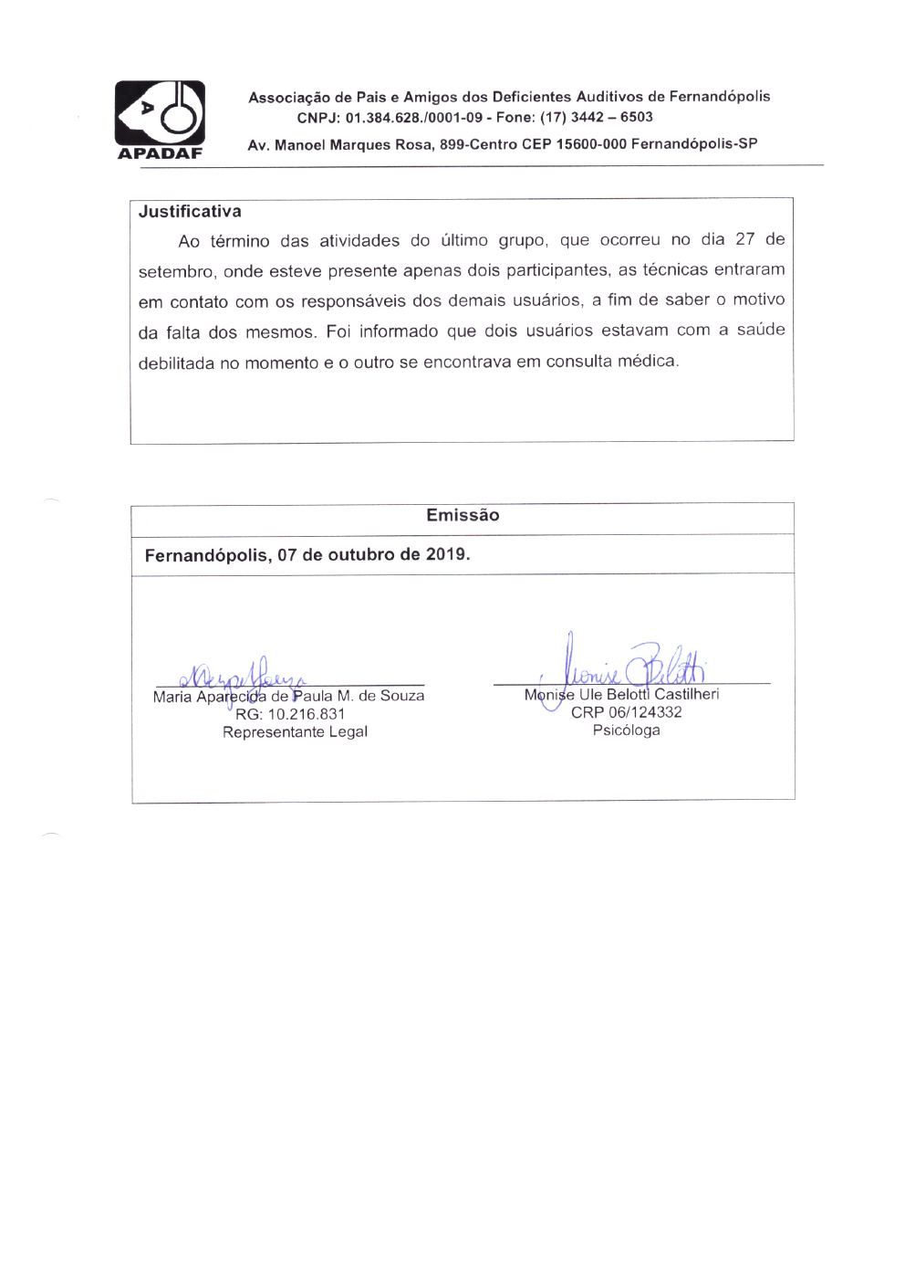 Página 6 de Prestação de Contas Mensal — Projeto CMDCA — 2ª Parcela — Outubro/2019