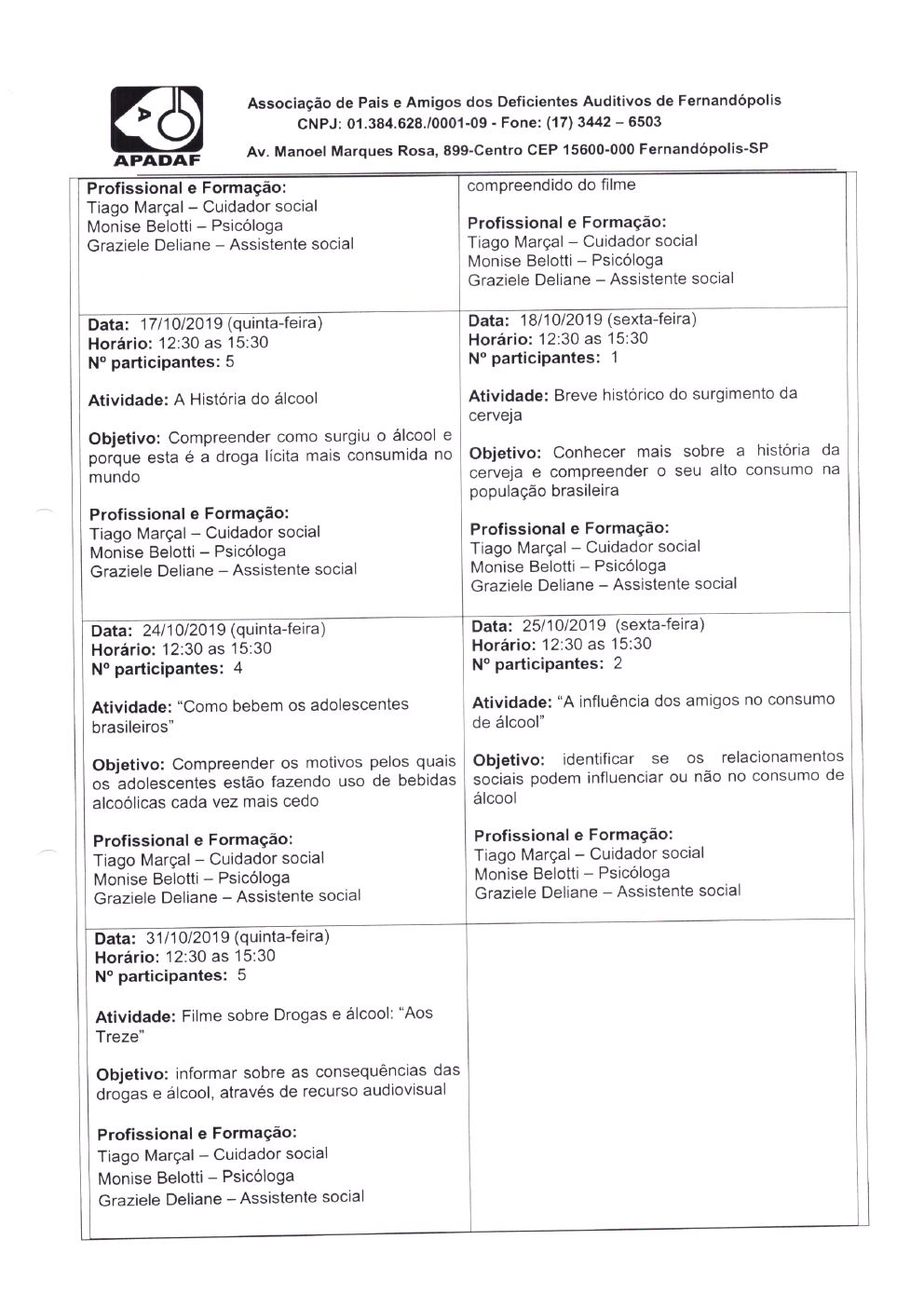Página 5 de Prestação de Contas Mensal — Projeto CMDCA — 3ª Parcela — Novembro/2019