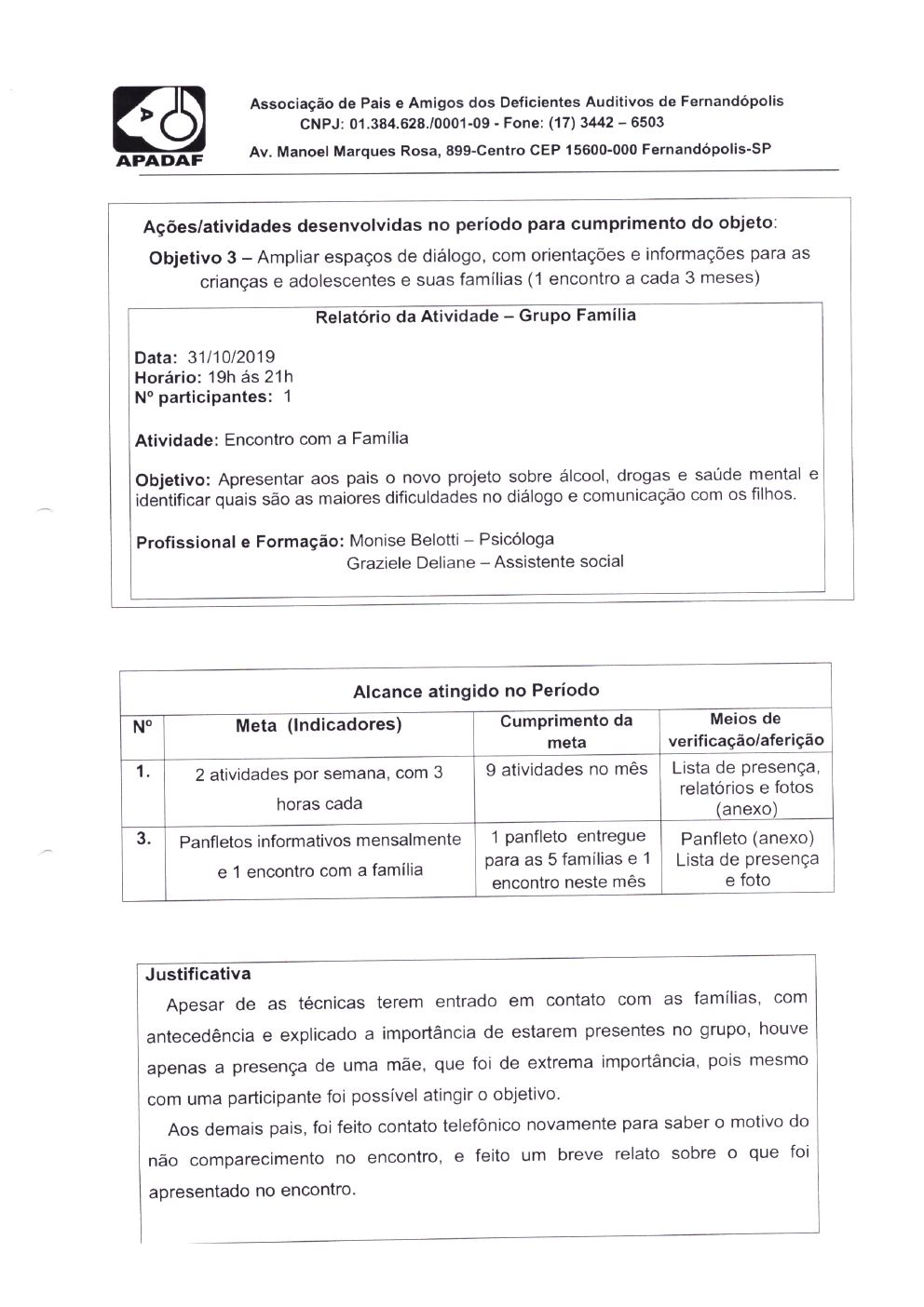 Página 6 de Prestação de Contas Mensal — Projeto CMDCA — 3ª Parcela — Novembro/2019
