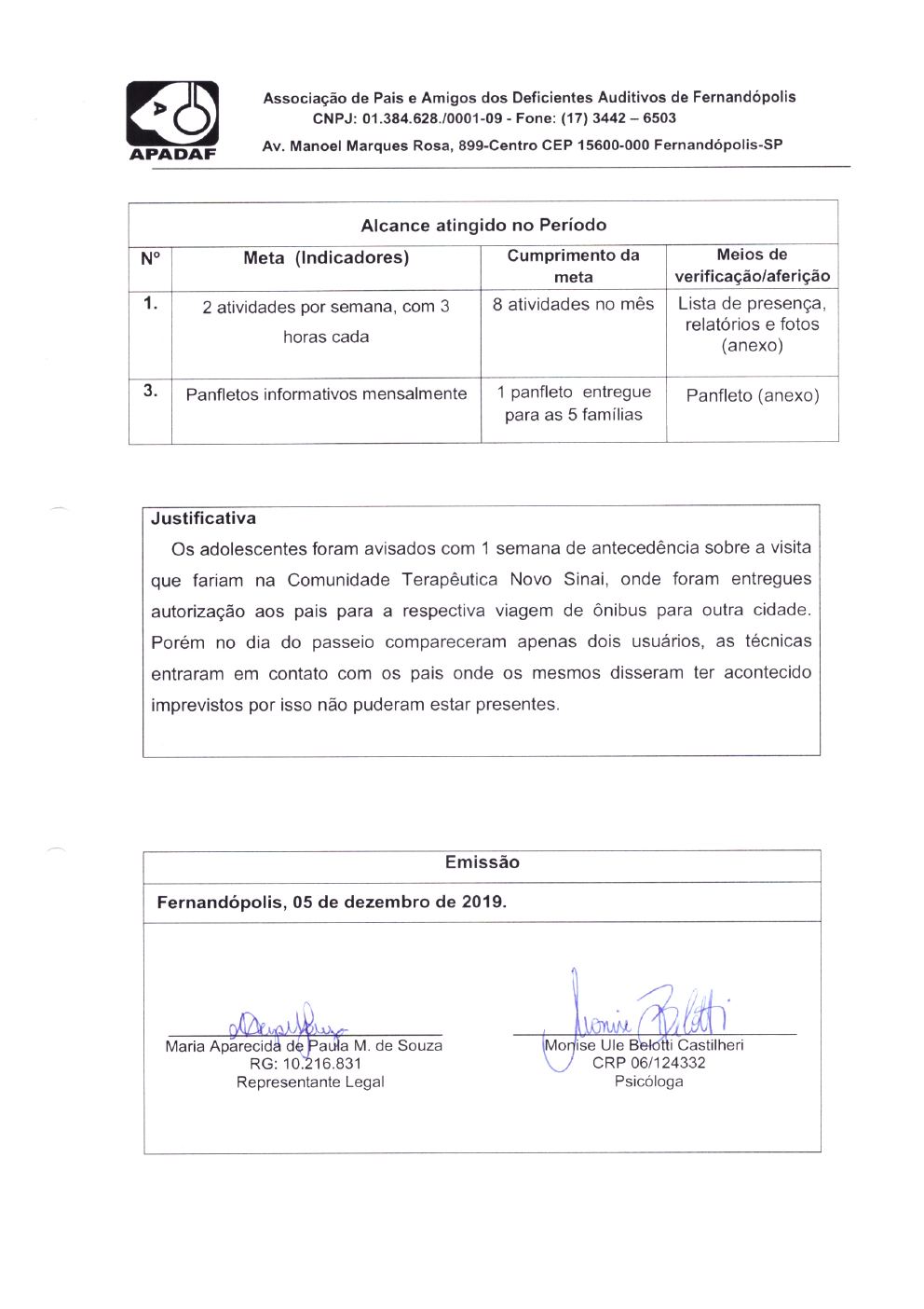 Página 6 de Prestação de Contas Mensal — Projeto CMDCA — 4ª Parcela — Dezembro/2019