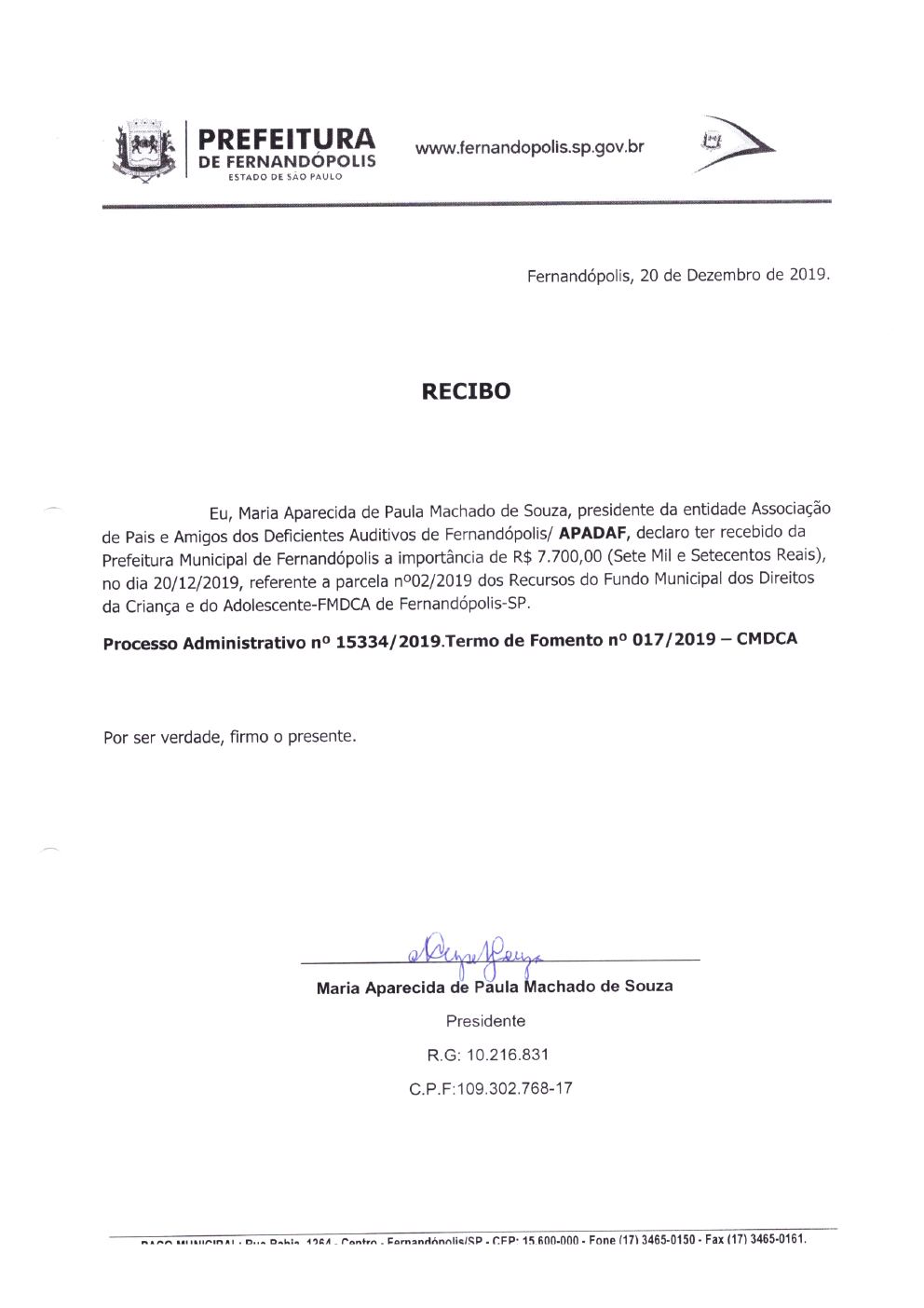 Página 8 de Prestação de Contas Mensal — Projeto CMDCA — 5ª Parcela — Janeiro/2020