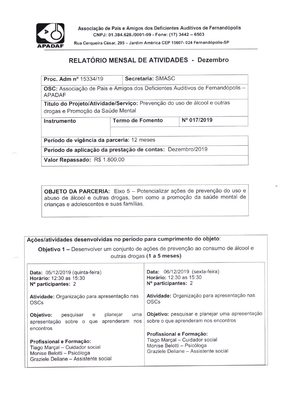 Página 14 de Prestação de Contas Mensal — Projeto CMDCA — 5ª Parcela — Janeiro/2020