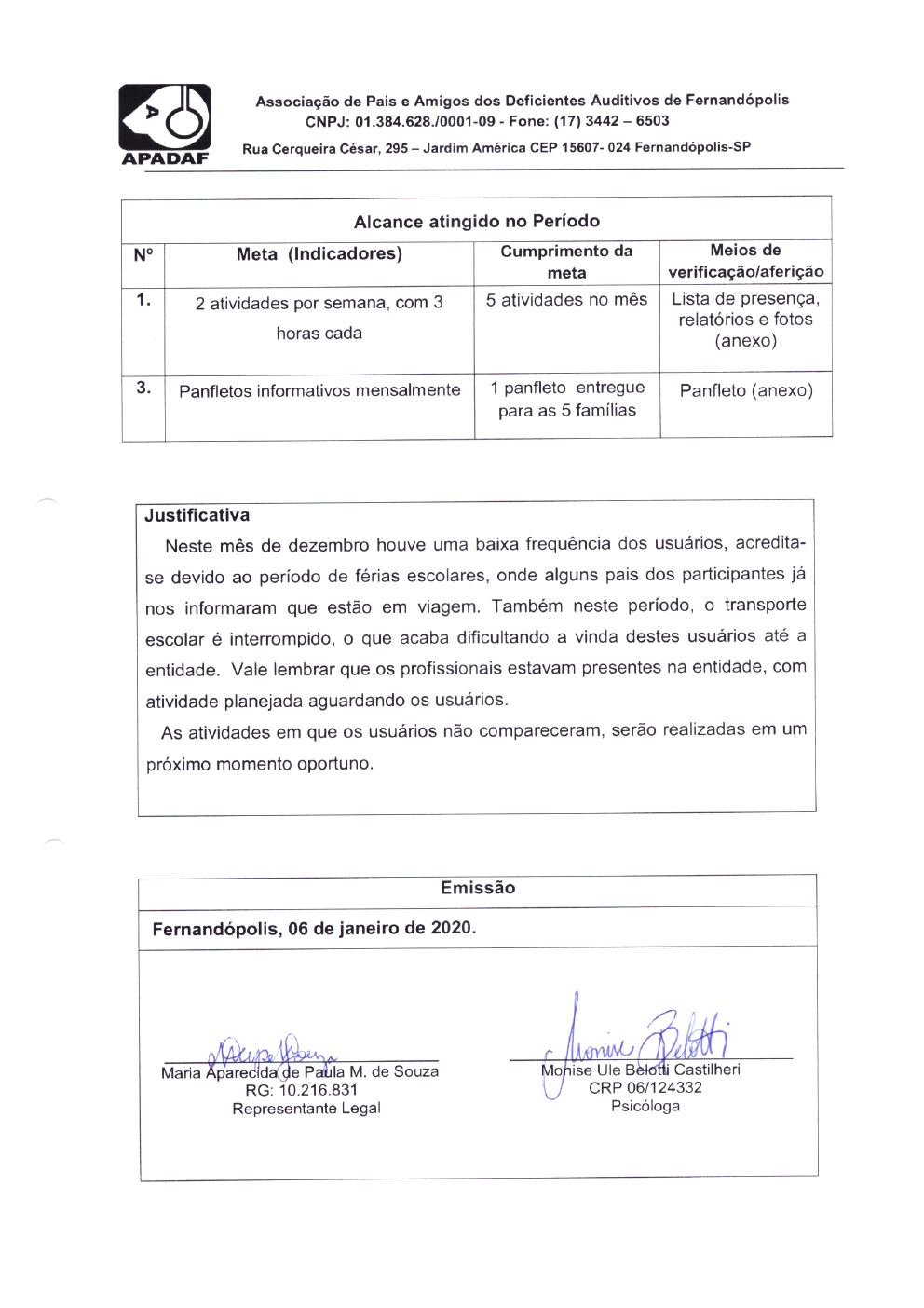 Página 16 de Prestação de Contas Mensal — Projeto CMDCA — 5ª Parcela — Janeiro/2020