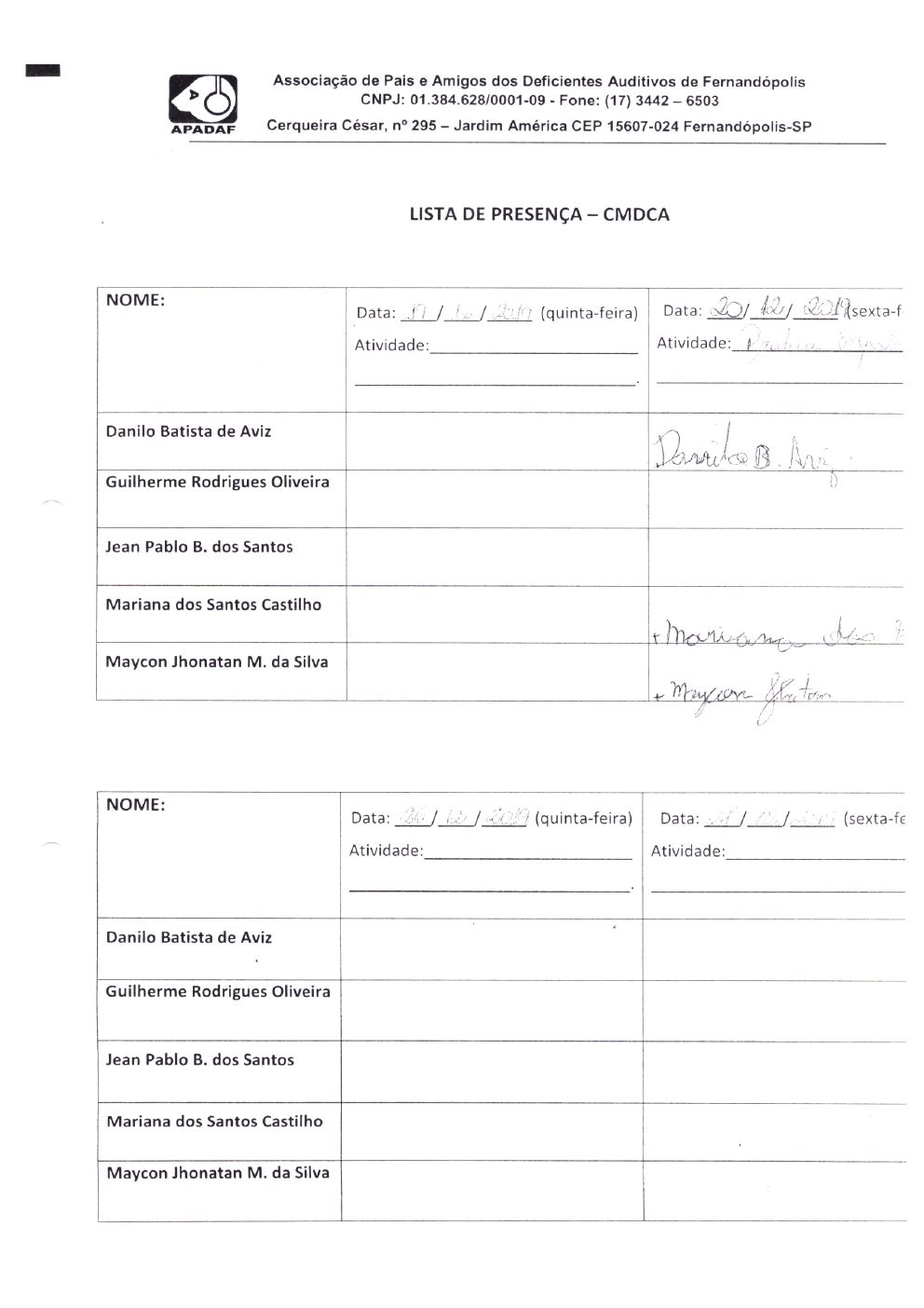 Página 19 de Prestação de Contas Mensal — Projeto CMDCA — 5ª Parcela — Janeiro/2020