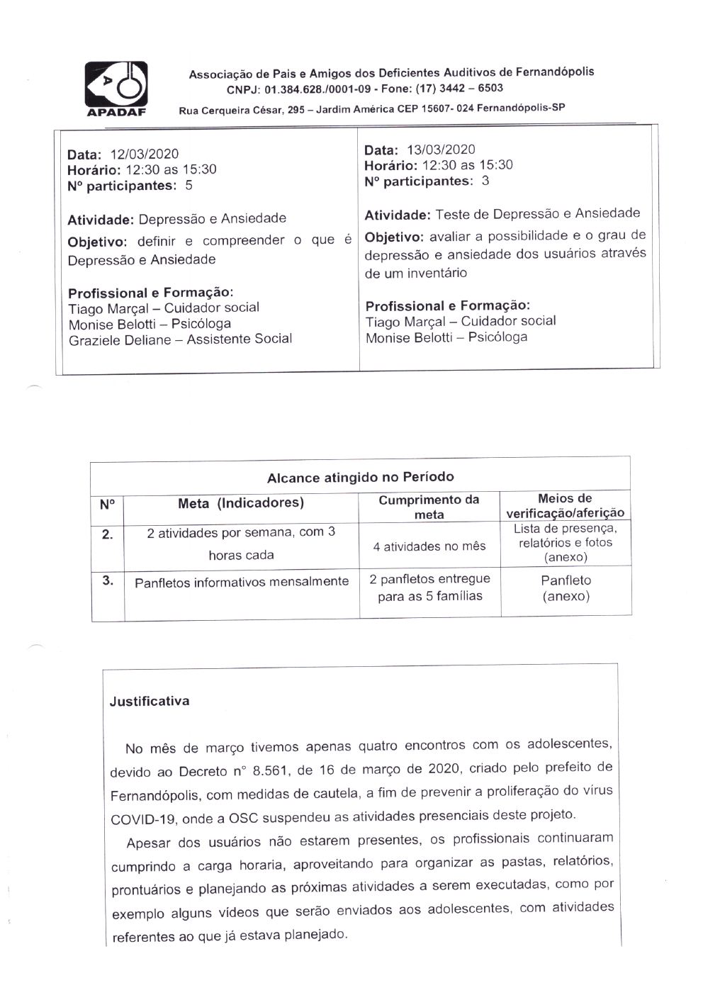 Página 5 de Prestação de Contas Mensal — Projeto CMDCA — 8ª Parcela — Abril/2020