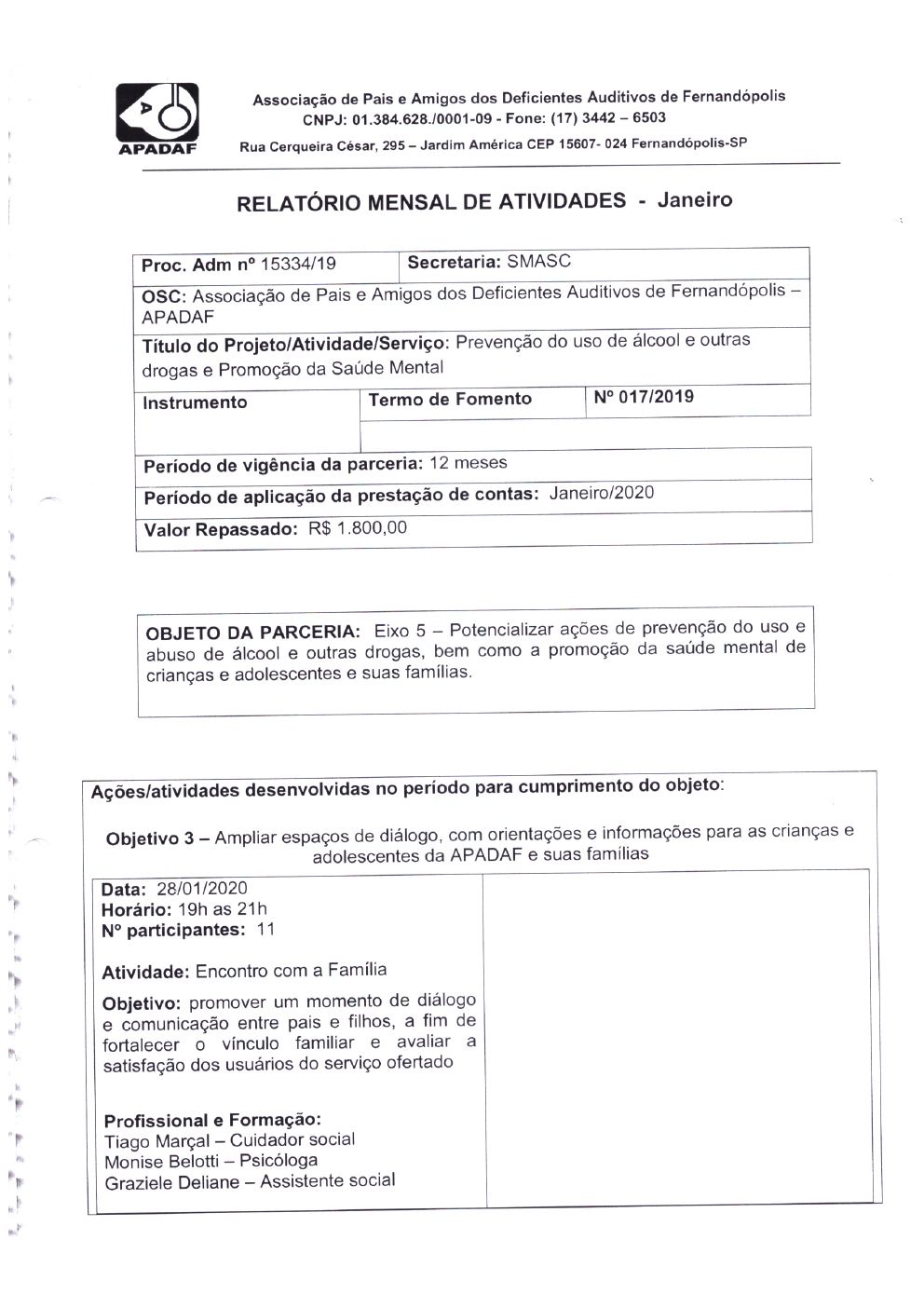 Página 4 de Prestação de Contas Mensal — Projeto CMDCA — 6ª Parcela — Fevereiro/2020