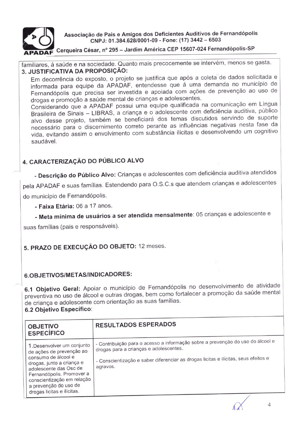 Página 4 de Plano de Trabalho — Projeto CMDCA — 2019