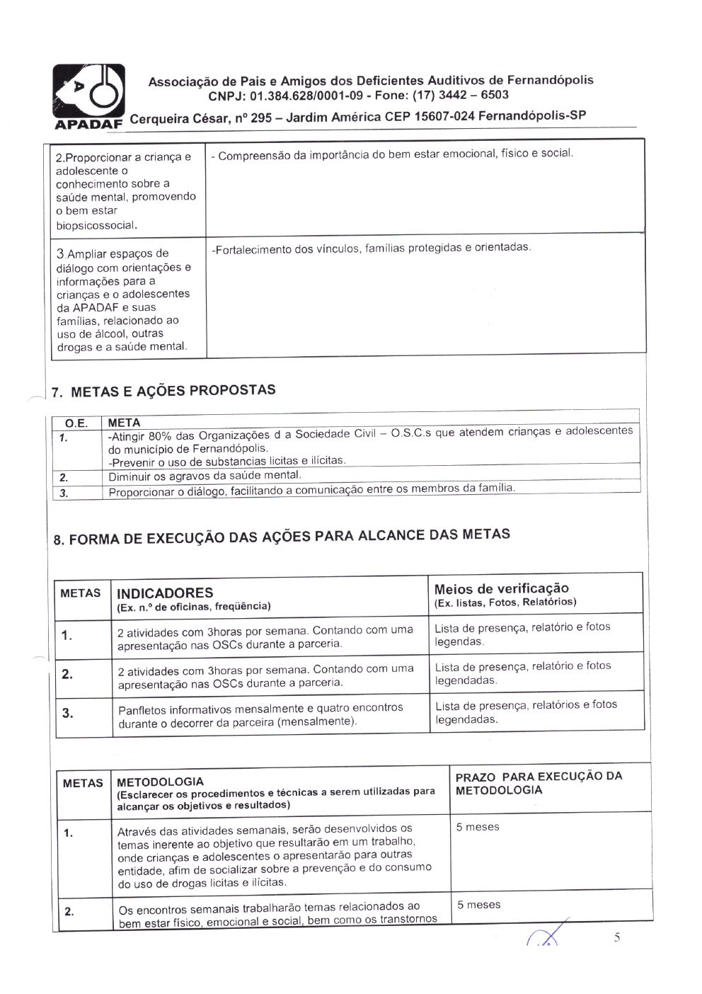 Página 5 de Plano de Trabalho — Projeto CMDCA — 2019