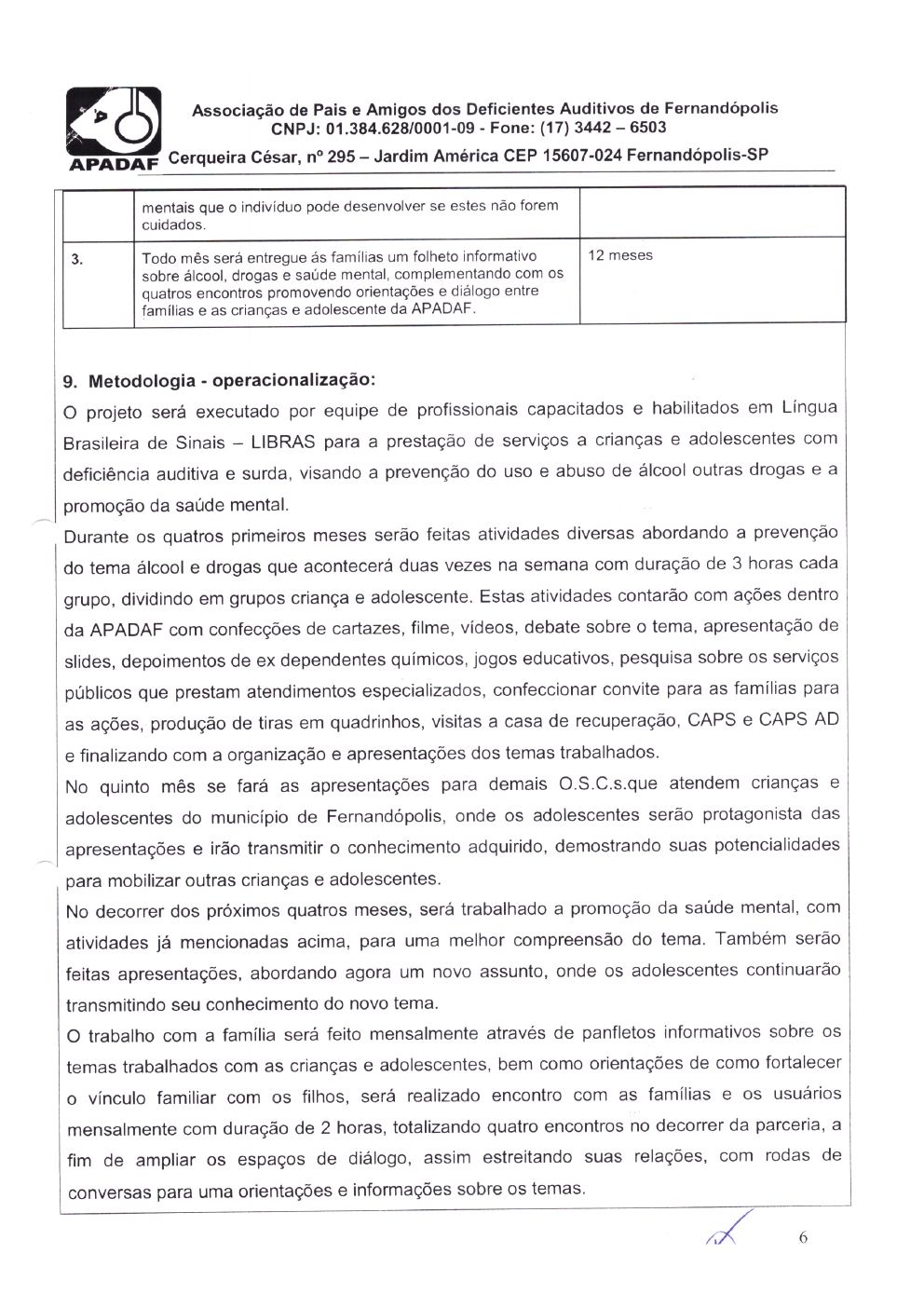 Página 6 de Plano de Trabalho — Projeto CMDCA — 2019