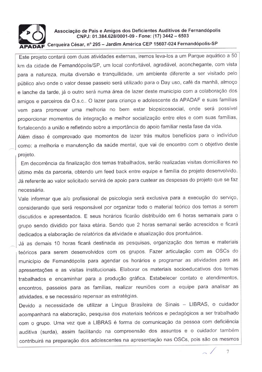 Página 7 de Plano de Trabalho — Projeto CMDCA — 2019