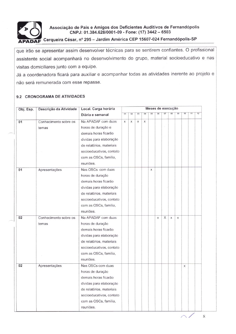 Página 8 de Plano de Trabalho — Projeto CMDCA — 2019