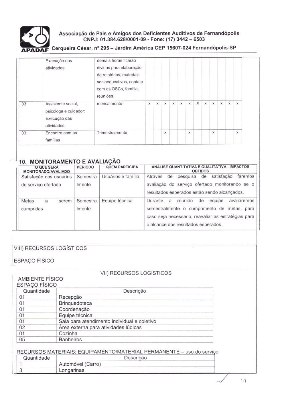 Página 10 de Plano de Trabalho — Projeto CMDCA — 2019