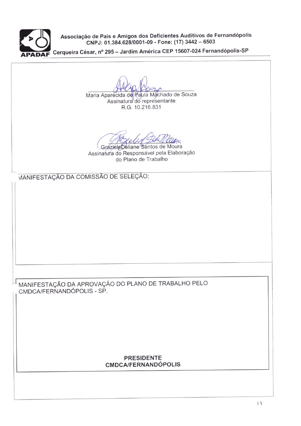 Página 13 de Plano de Trabalho — Projeto CMDCA — 2019