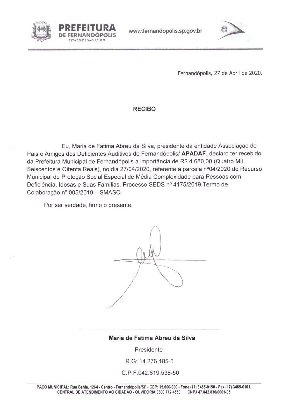Página 5 de Prestação de Contas Mensal — Média Complexidade — 4ª Parcela — Abril/2020