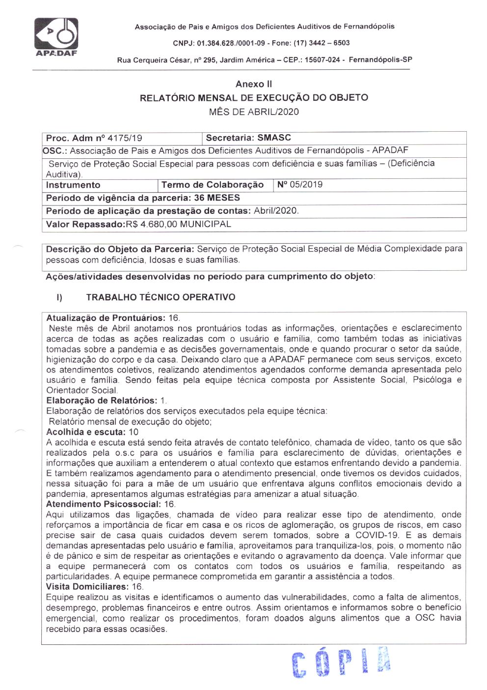 Página 6 de Prestação de Contas Mensal — Média Complexidade — 4ª Parcela — Abril/2020