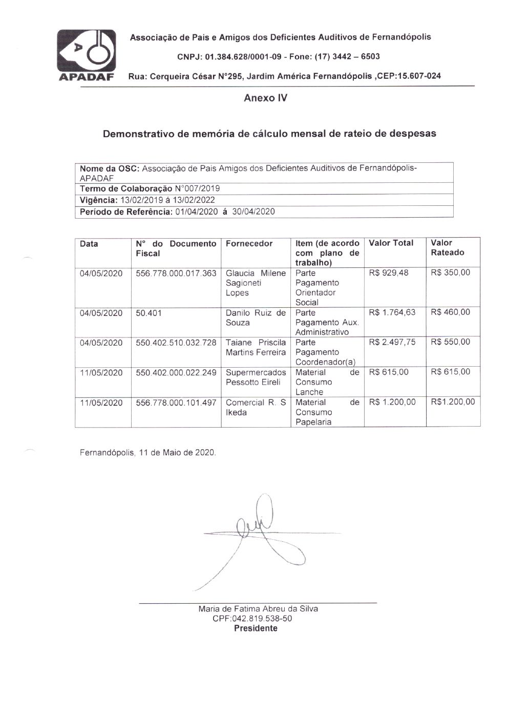 Página 4 de Prestação de Contas Mensal — Proteção Social Básica — Maio/2020