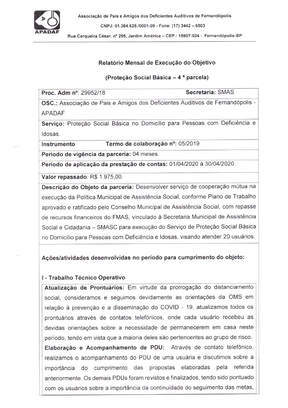 Página 6 de Prestação de Contas Mensal — Proteção Social Básica — Maio/2020