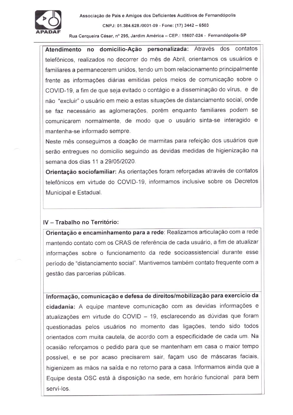 Página 8 de Prestação de Contas Mensal — Proteção Social Básica — Maio/2020