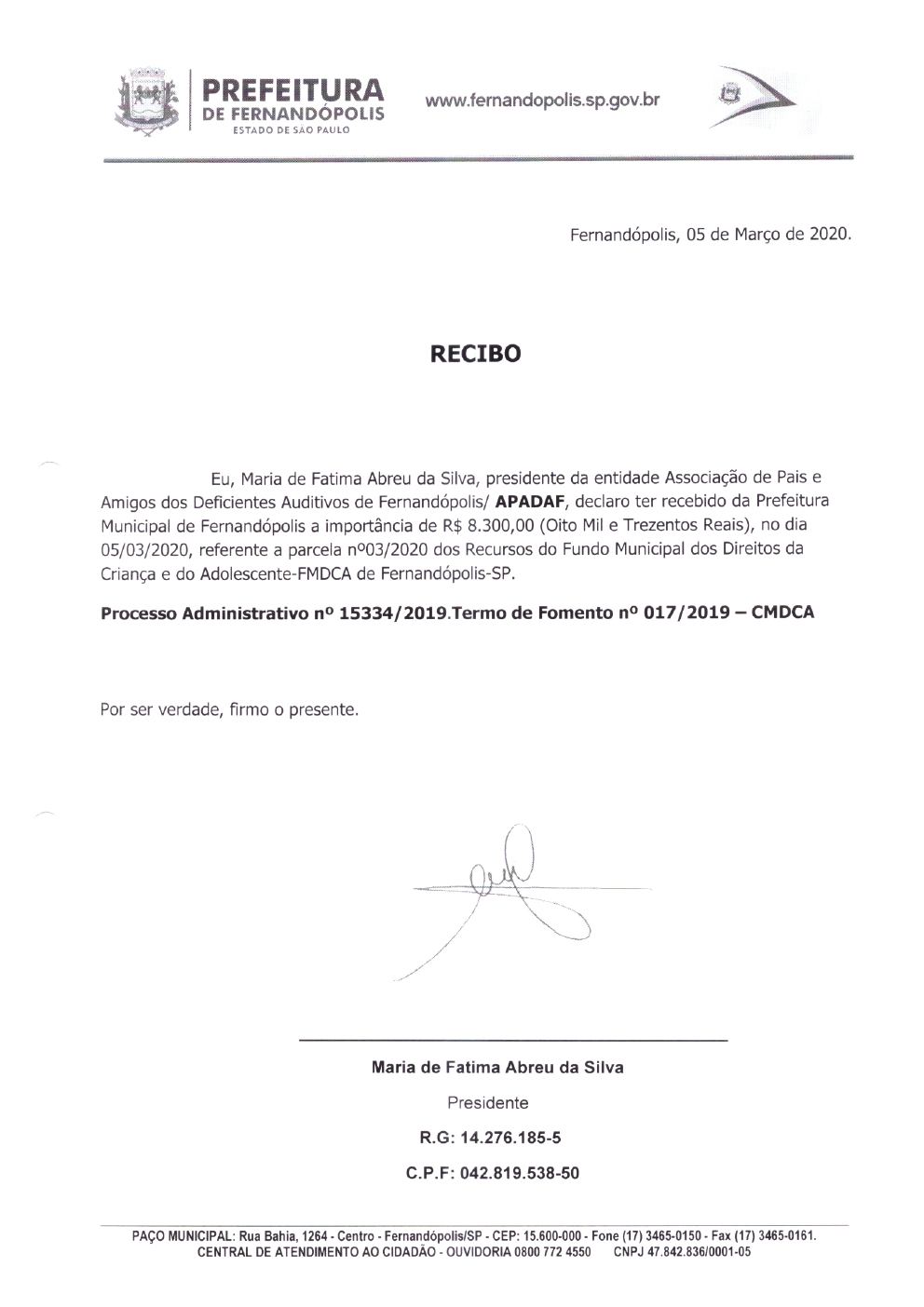 Página 5 de Prestação de Contas Mensal — Projeto CMDCA — 9ª Parcela — Maio/2020