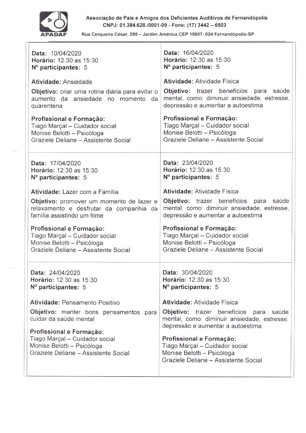 Página 7 de Prestação de Contas Mensal — Projeto CMDCA — 9ª Parcela — Maio/2020