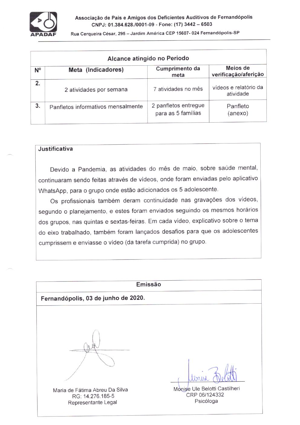 Página 7 de Prestação de Contas Mensal — Projeto CMDCA — 10ª Parcela — Junho/2020
