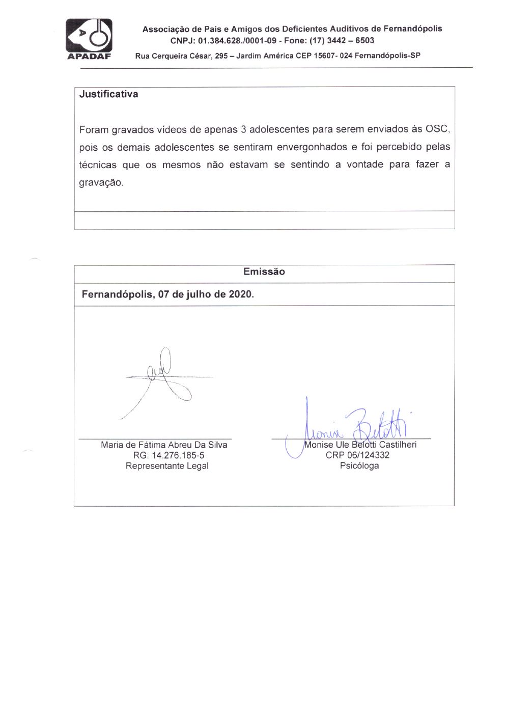 Página 6 de Prestação de Contas Mensal — Projeto CMDCA — 11ª Parcela — Julho/2020