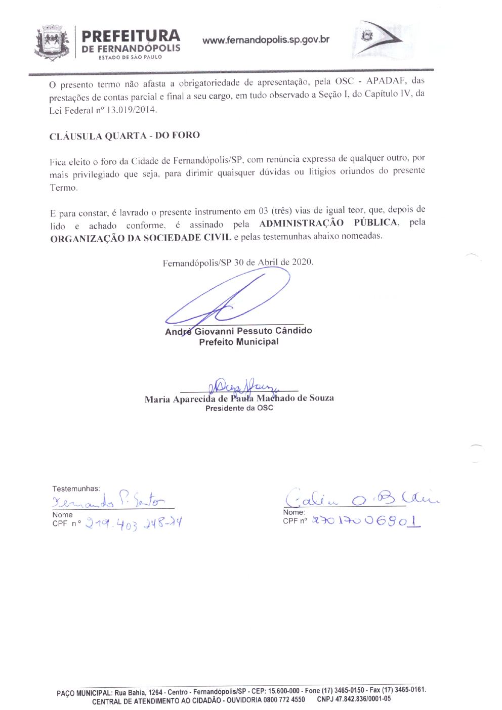 Página 2 de Termo de Rescisão — Termo de Colaboração nº 005/2019 — Média Complexidade — 2020