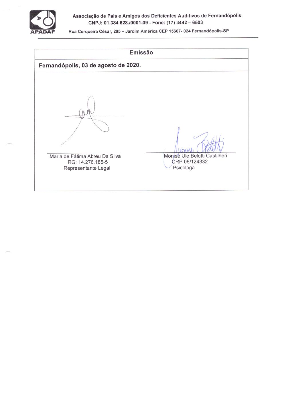 Página 6 de Prestação de Contas Mensal — Projeto CMDCA — 12ª Parcela — Agosto/2020