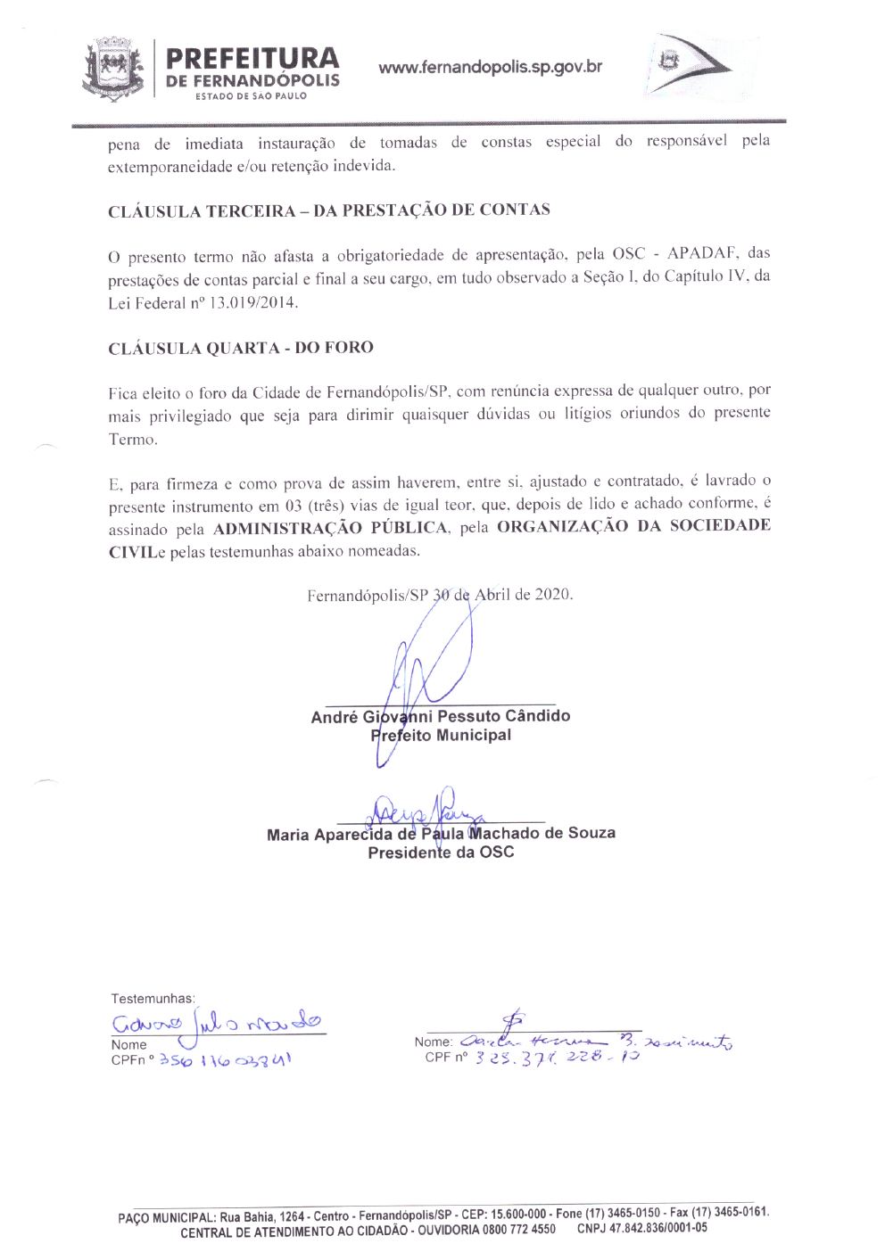 Página 2 de Termo de Rescisão — Termo de Colaboração nº 007/2019 — Proteção Social Básica — 2020