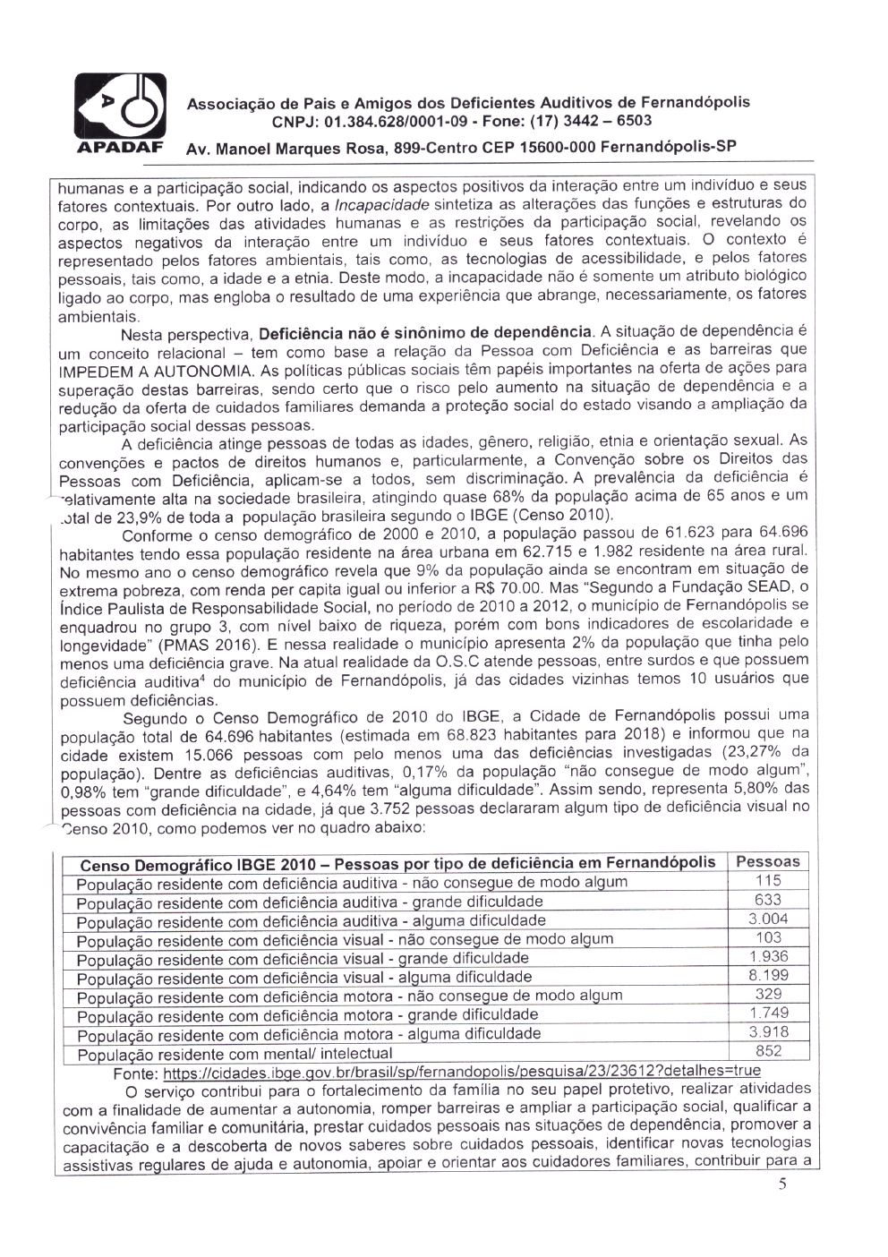 Página 5 de Plano de Trabalho — Proteção Social Especial de Média Complexidade — 2020