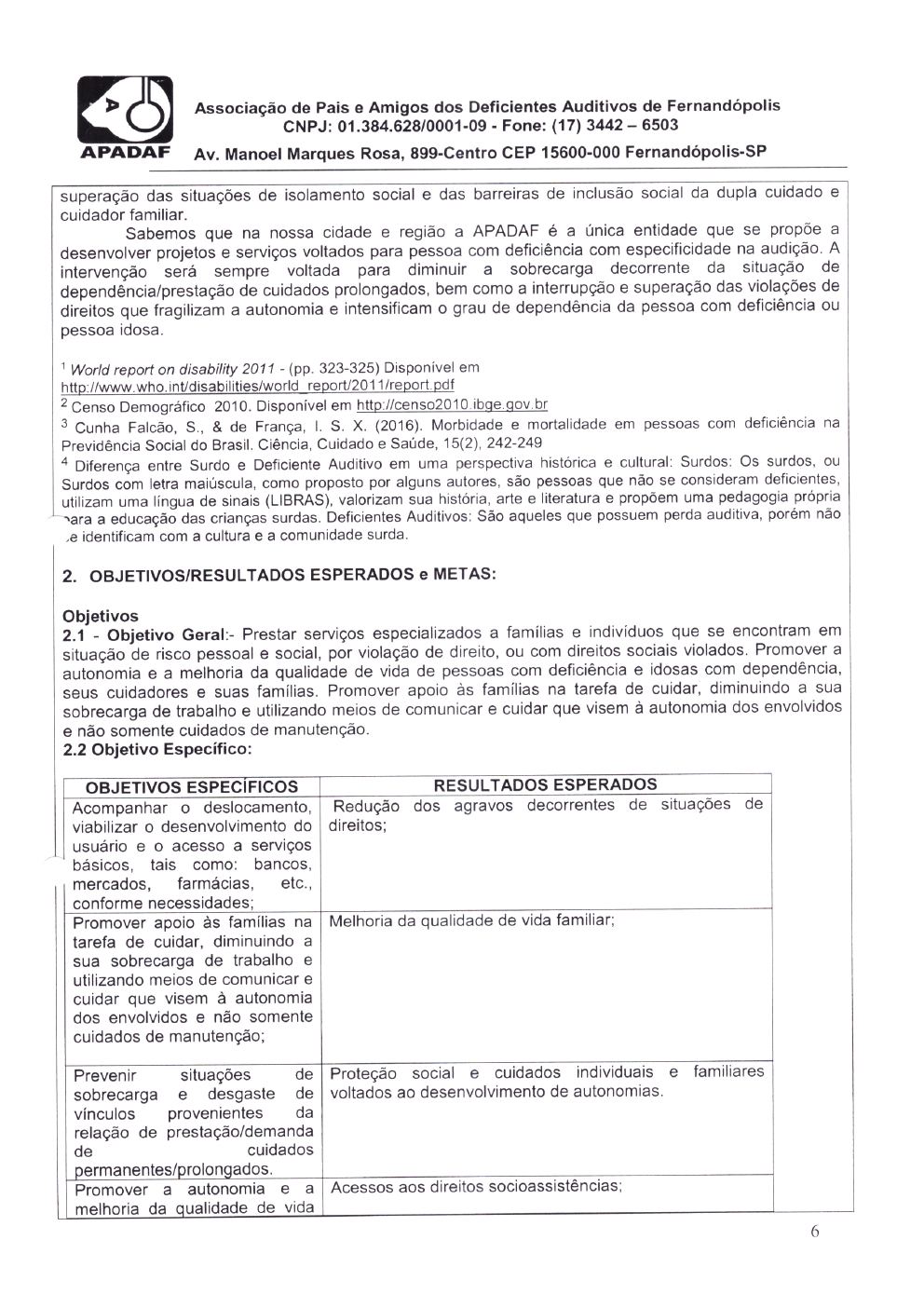 Página 6 de Plano de Trabalho — Proteção Social Especial de Média Complexidade — 2020