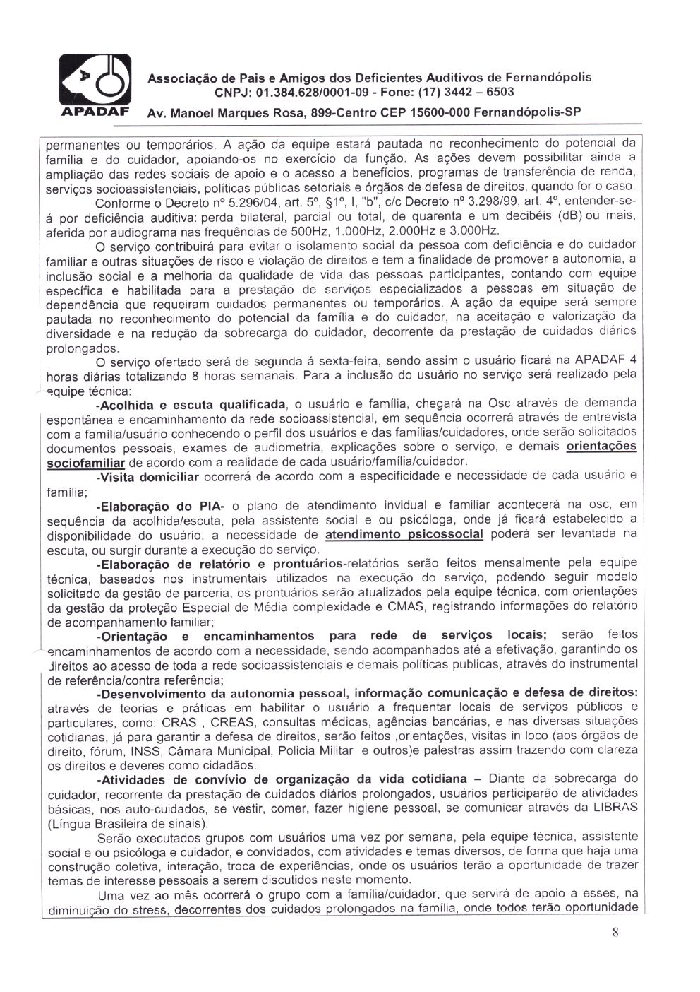 Página 8 de Plano de Trabalho — Proteção Social Especial de Média Complexidade — 2020