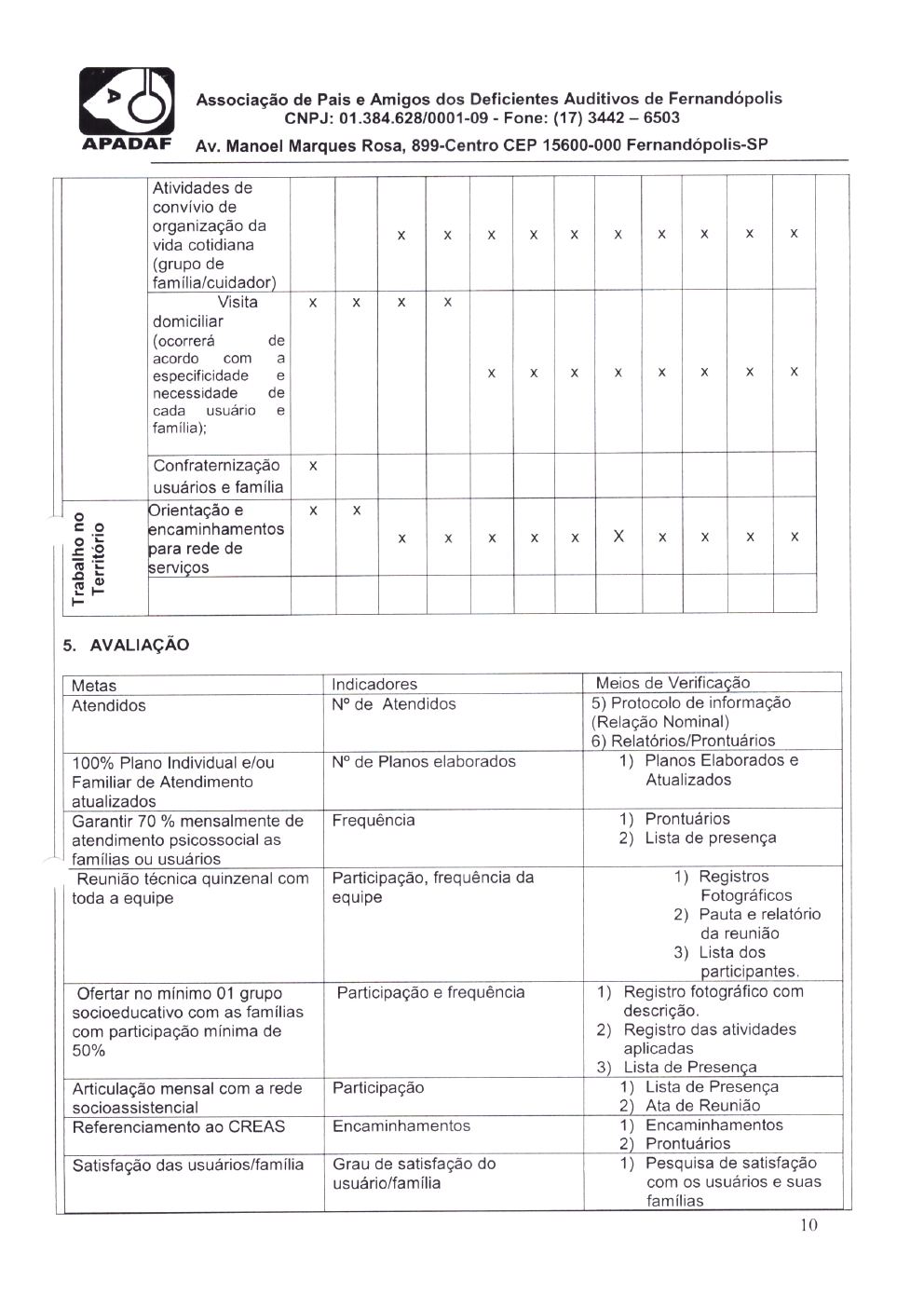 Página 10 de Plano de Trabalho — Proteção Social Especial de Média Complexidade — 2020