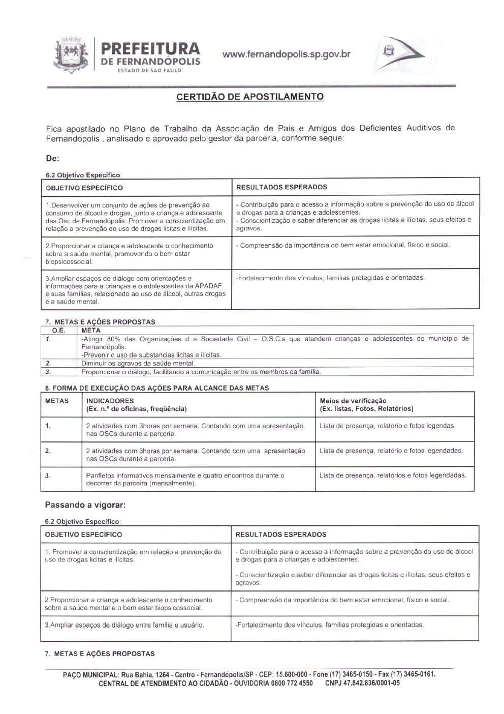 Página 1 de Certidão de Apostilamento — Plano de Trabalho do Projeto CMDCA — 2020