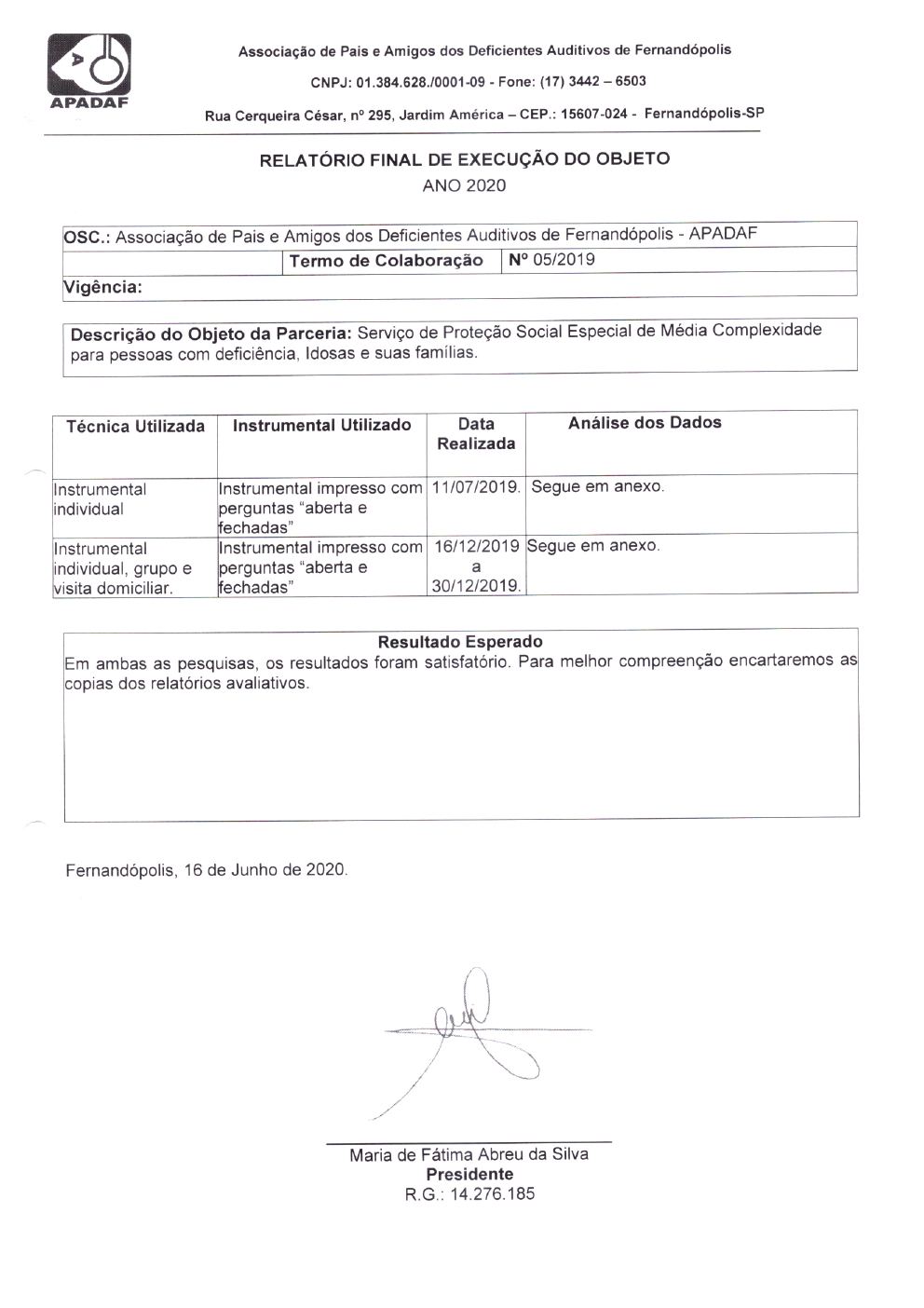 Página 10 de Prestação de Contas Final da Parceria — Média Complexidade — Termo de Colaboração nº 005/2019