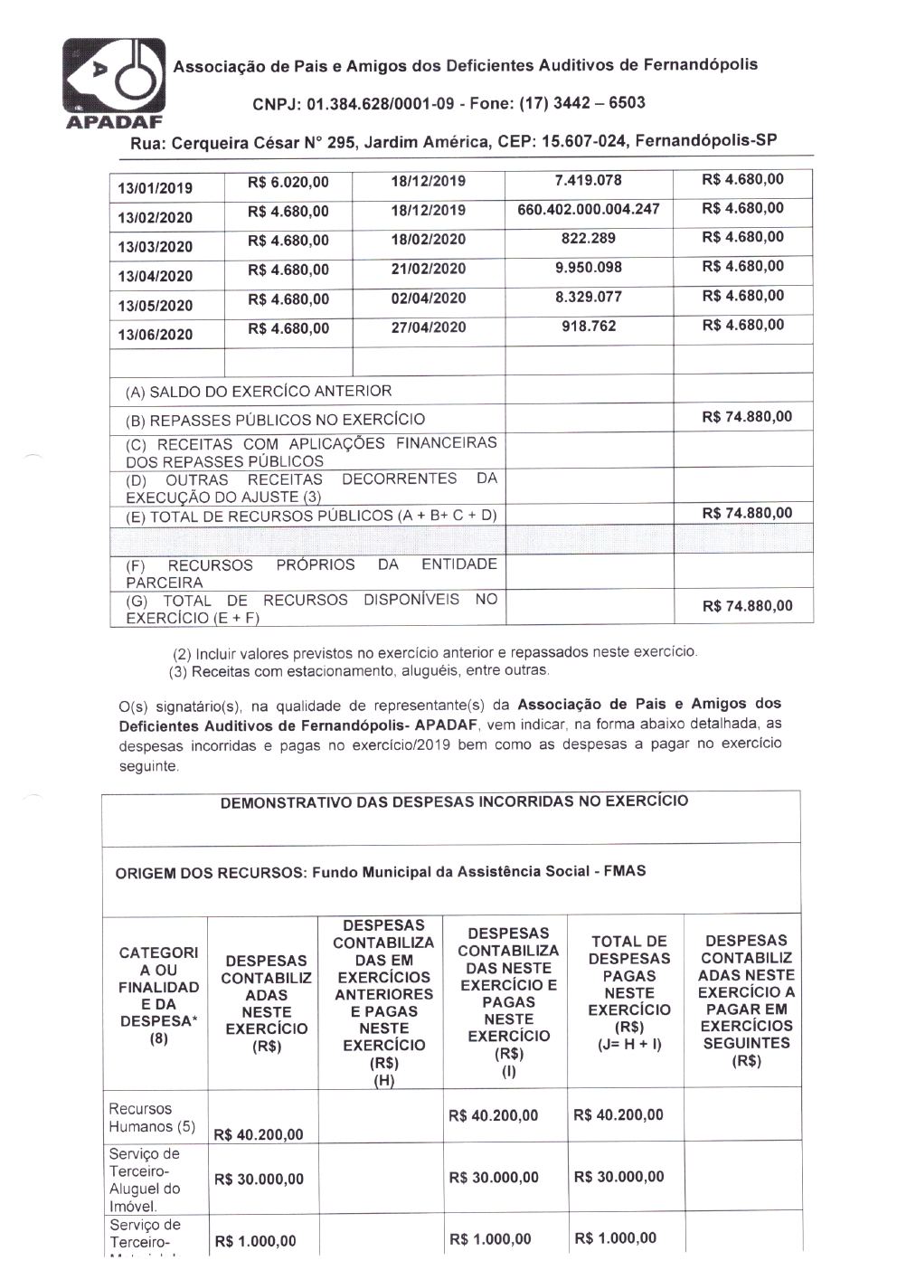 Página 21 de Prestação de Contas Final da Parceria — Média Complexidade — Termo de Colaboração nº 005/2019