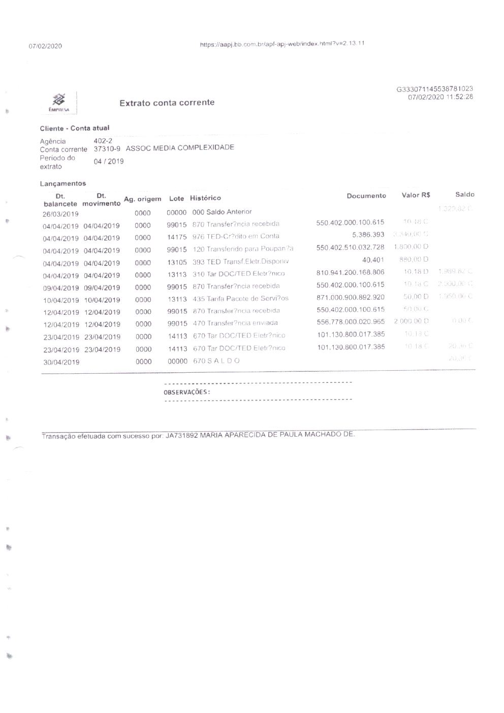 Página 34 de Prestação de Contas Final da Parceria — Média Complexidade — Termo de Colaboração nº 005/2019